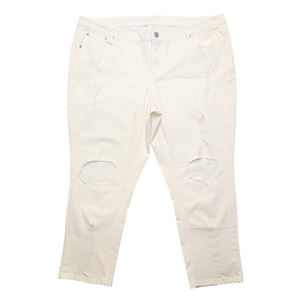 rue21 Skinny Jeans Women 18 White Distressed Frayed Hem Stretch Denim